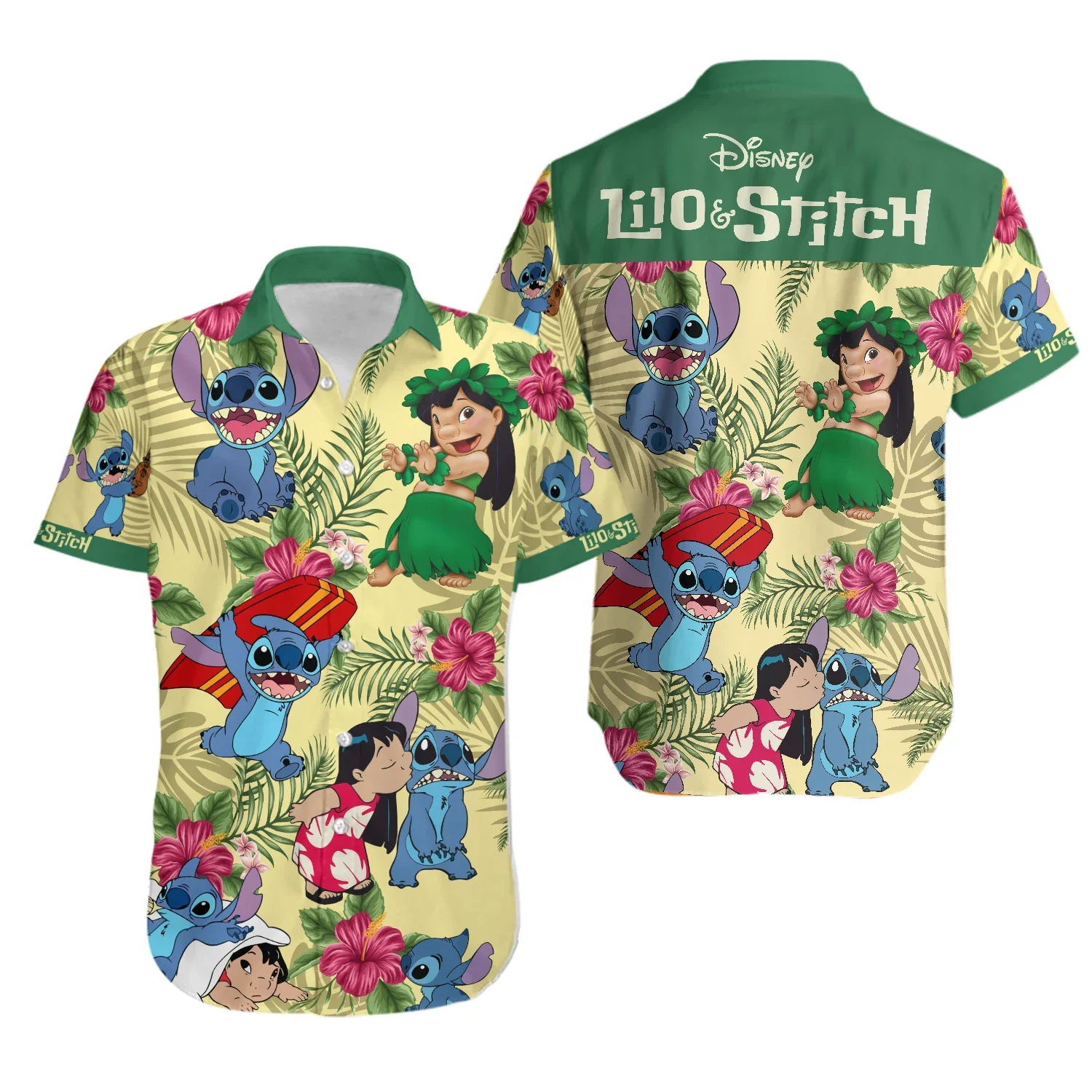 Lilo Stitch Hawaiian Shirt Summer Men's And Women's Fashion Short-sleeved Shirts Disney Hawaiian Shirt Stitch Casual Beach Shirt