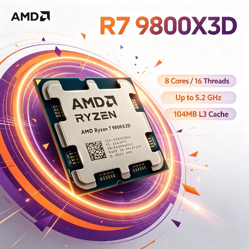 AMD Ryzen 7 9800X3D 8C 16T OC AM5 CPU 5.2GHz Max Boost 96MB L3 Cache Zen5 120W DDR5 PCIe 5.0 Gaming Bulk Processor