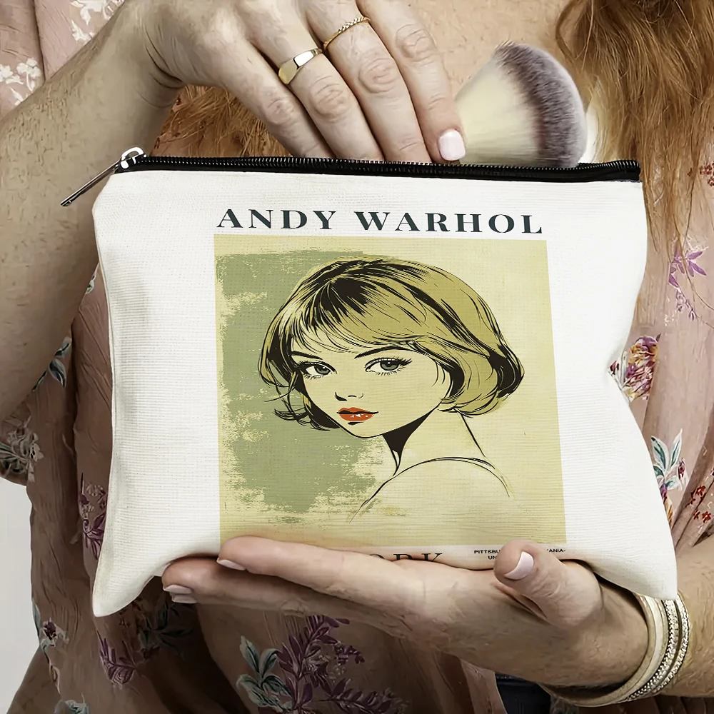 

Vibrant Color Blocking Pop Art Portrait Style Andy Warhol Signature Design Cosmetic Bag Lady Makeup Pouch Bags Travel Case Pouch