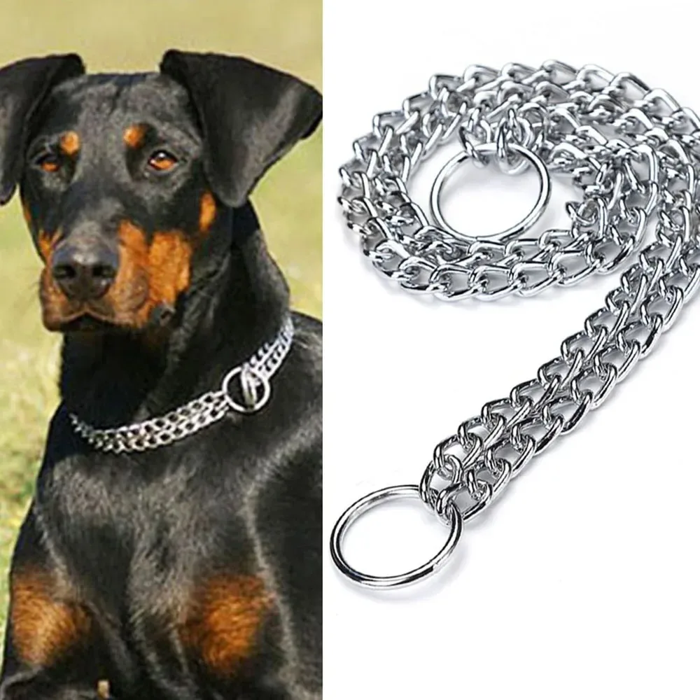 Slip P Chain Dog Choke Collar for Small Medium Large Dogs Heavy Duty Titan Training Collars 2 Row Chrome Adjustable Pet Collar