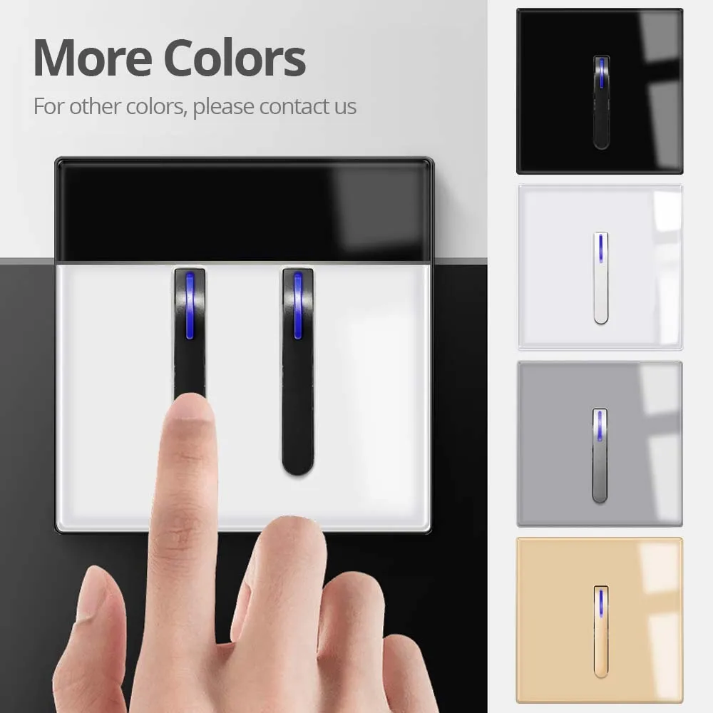 Wallpad Piano Button Grey Glass Panel With LED Indicator Wall Light Switch and Socket USB Charge Port 5V 2.1A