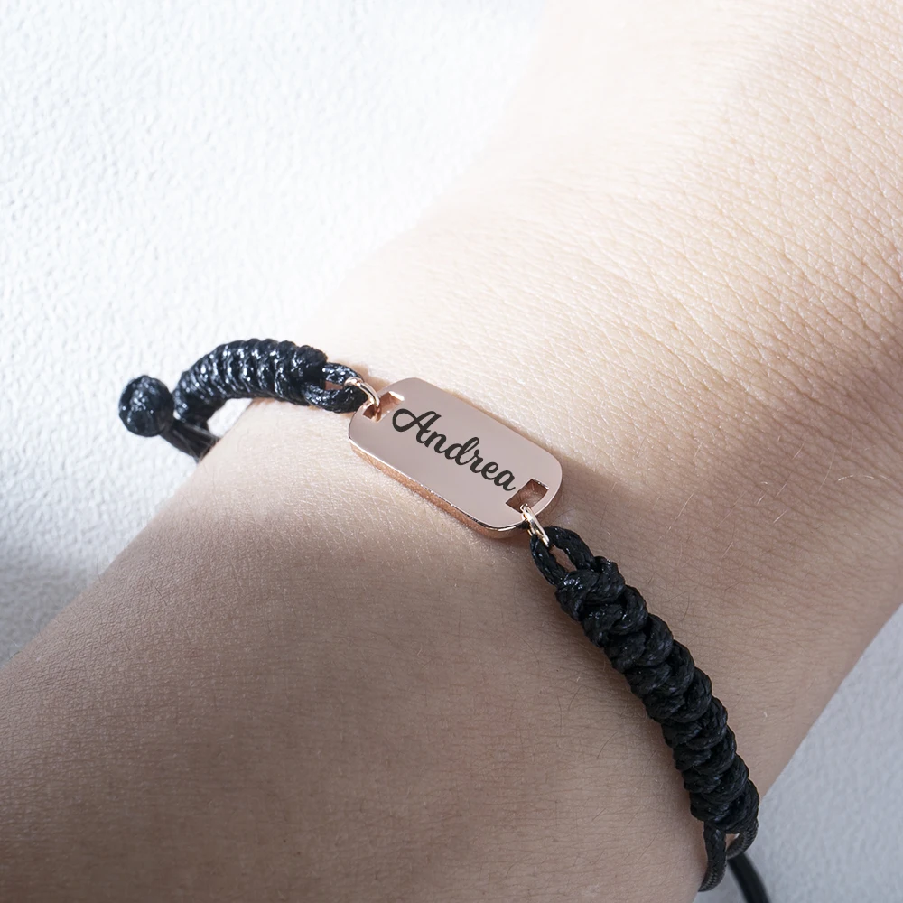 Tangula Custom Stainless Steel Engraved Name Bracelet Personalize Inscription Adjustable Rope Bangle Best Birthday Gifts To Mom
