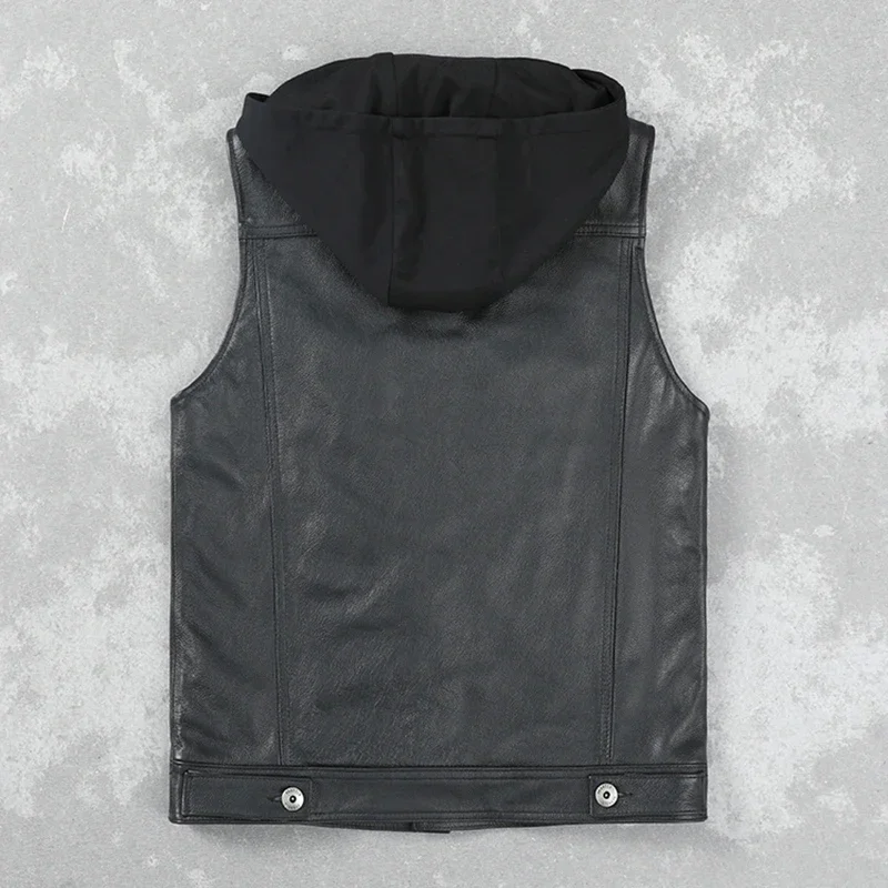 Herren Weste Kapuze echte Rindsleder Westen schwarz Vintage rotbraun Motorrad Biker Reit weste Echt leder Weste