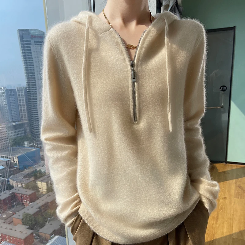 Women 100% Merino Wool Pullover Sweater Autumn Long Sleeve Cashmere Knitted Korean Fashion Female Hoodie Clothes Top