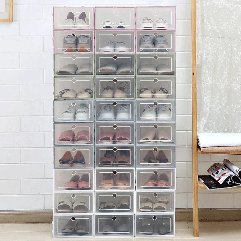 Transparent plastic shoe box, shoe storage artifact, Japanese flip cover white drawer style storage box, dust-proof shoe rack