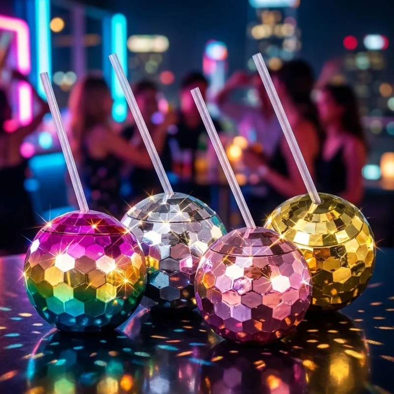 Disco Ball Cup Electroplated Round Plastic Drink Tumbler Party Centerpiece Bar Decor For Teens Women Kids Christmas Birthday