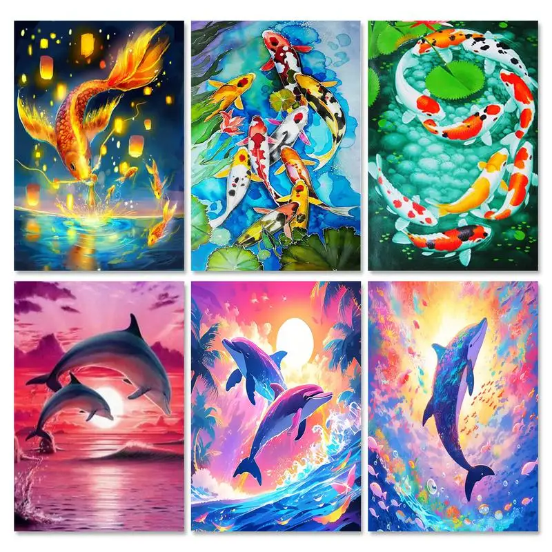 RUOPOTY Diamond Paintings Dolphin Animal Cross Stitch Embroidery Mosaic Handmade Rhinestones Of Picture For Wall Decor Diy Art