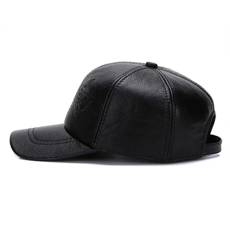 Male High Quality Genuine Real Cow Leather Baseball Hats New Casual Real Leather Earflap Cap Men Real Cowhide Leather Caps Men