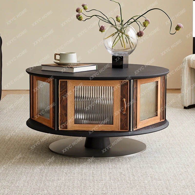 Retro Solid Wood Round Living Room Home Vintage Style Coffee Table Tea Table Low Table