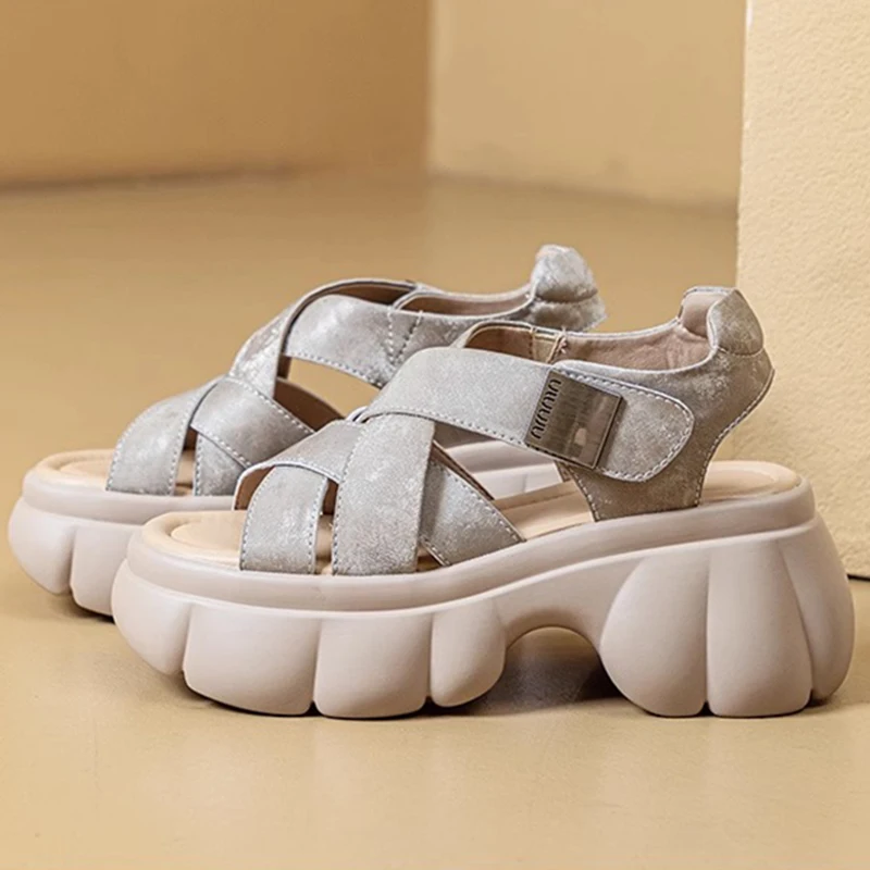 Summer Women Faux Suede Cross Open Toe Slingback Sandals Shoes Lady Chunky Heels Platform Ankle Strap Casual Walking Beach Shoes