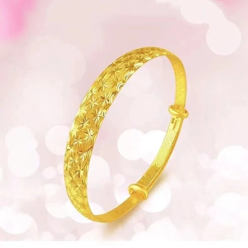 Pure Plated 100% Real Gold 24k Bangle Bracelet for Women\'s Mascot Solid All-star Push-pull As a Gift Girlfriends Pure 18k 999 Go