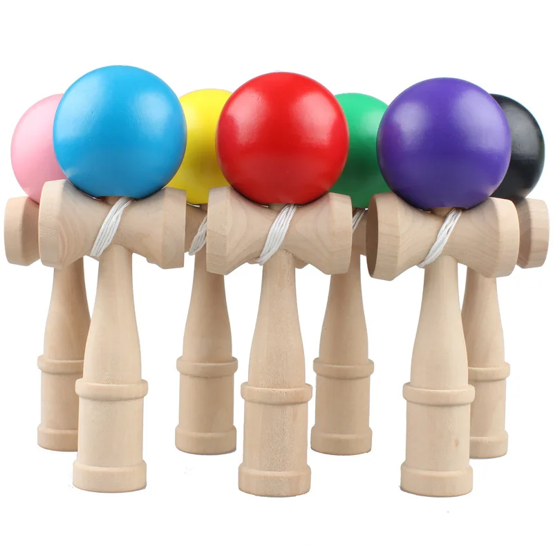 Painted Wooden Handle Ball Toy Outdoor Fitness Ball Training Children's Eye-Hand Coordination Adult Outdoor Juggling Sports Ball