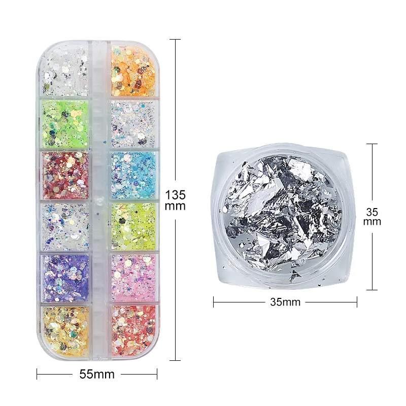 Arte Clavo 12pcs Spangles Nail Glitter Flakes Sequin Set Rose Gold Silver DIY Butterfly Dipping Powder for Acrylic Nails Tools