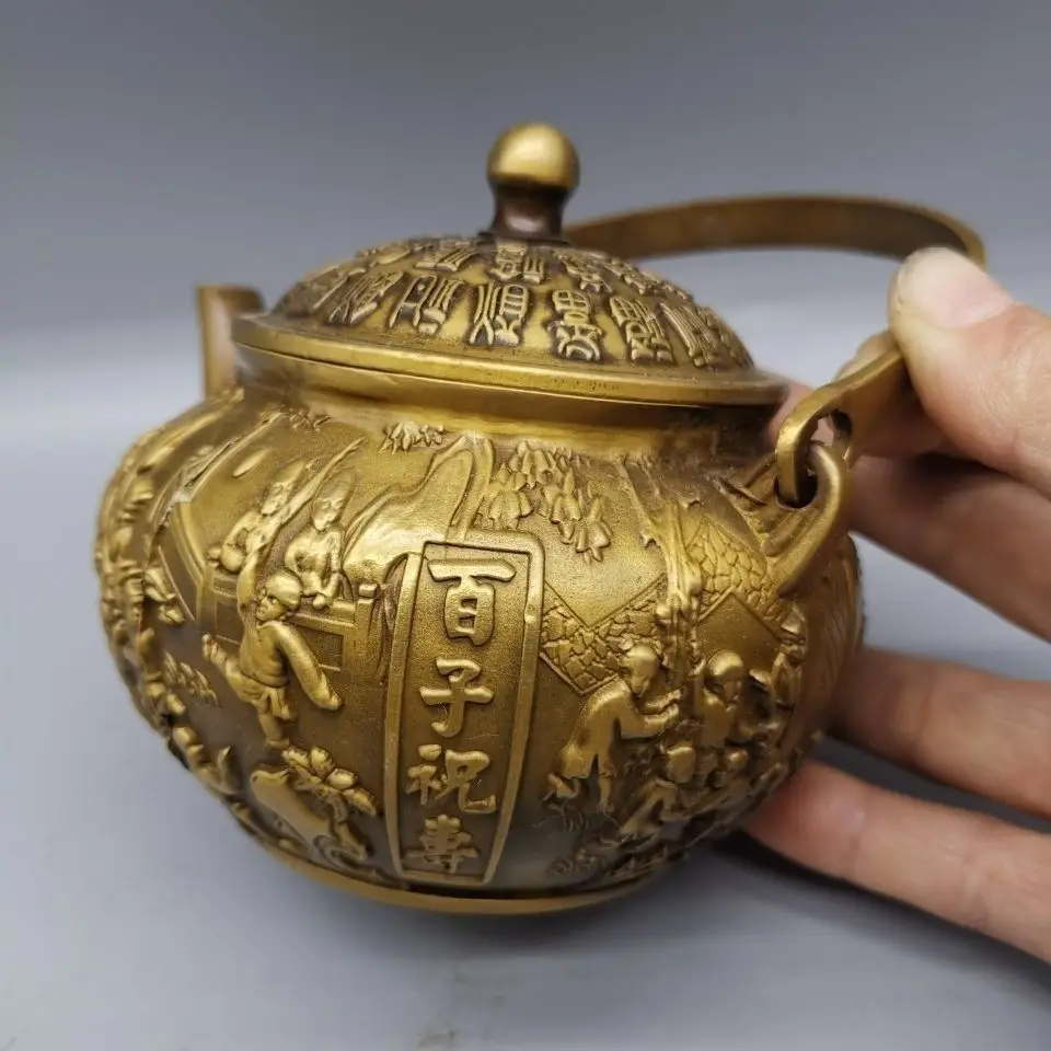 Retro Good luck Hundred Sons Blessing Teapot Ornament Decoration Tea Pet Figurines Desk Decor Accessories