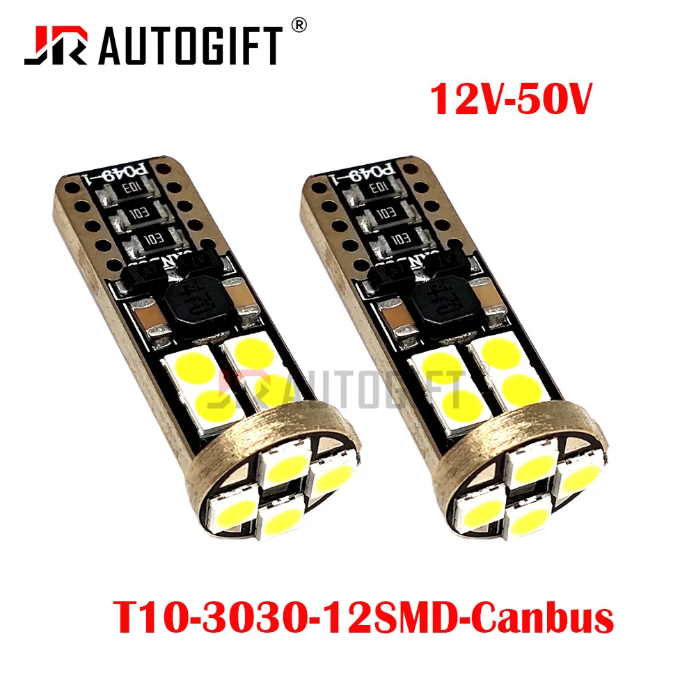 100PCS car-styling 12SMD T10 12V-50V w5w 194 car led Canbus Error Free 3030 License Plate Side Wedge Reading Light Signal Lamp