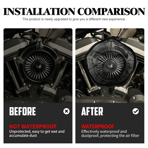 Imagen 2 del producto Filtro de aire para motocicleta, calcetín de lluvia, limpiador de aire, cubierta impermeable transpirable a prueba de polvo para Harley Touring FLHR Sportster Softail Dyna