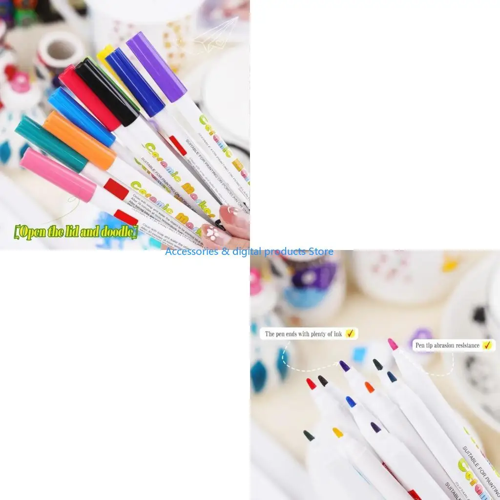 

77JD 12Pcs Assorted Color Ceramic Marker Pen Waterproof Acrylic Paint Pen for Painting on Ceramic Glass Creative Project