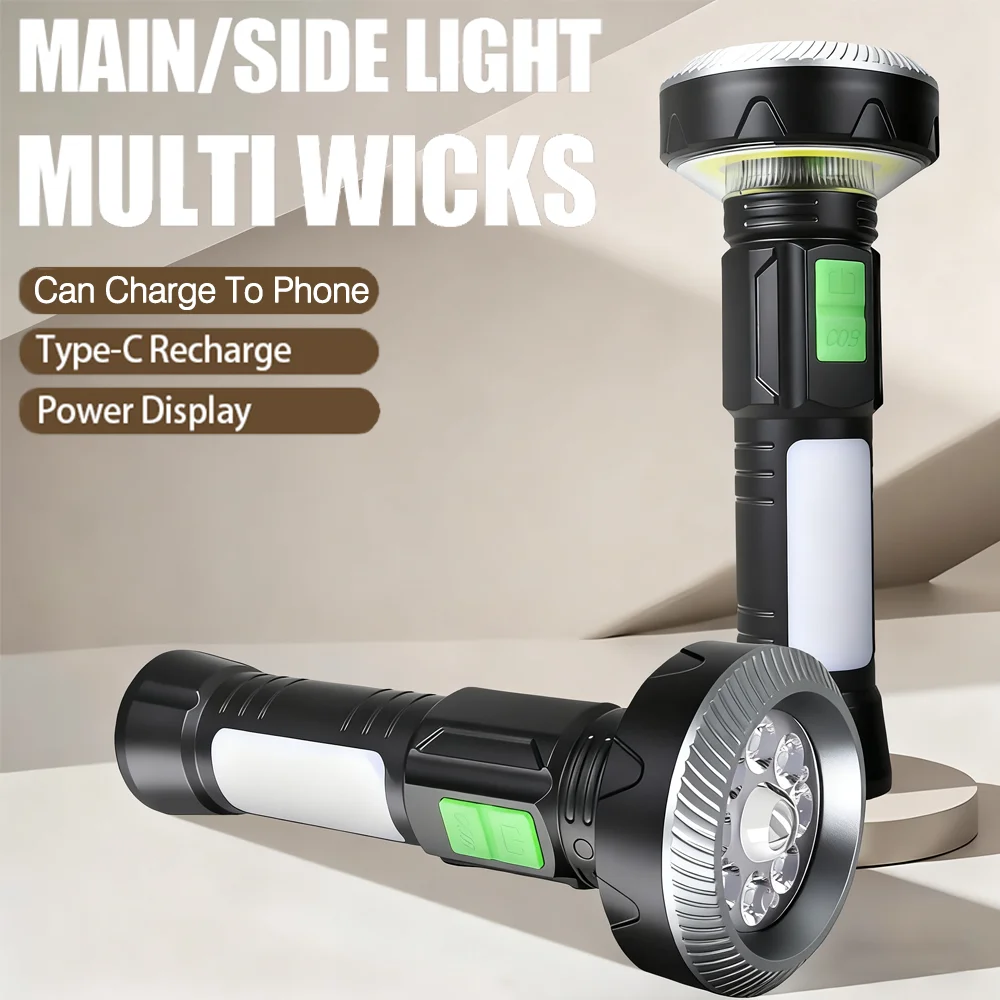 LED COB Powerful Flashlight USB Rechargeable Torch 11 Lighting Modes Lamp with Tail Magnet Outdoor Camping Emergency Lantern