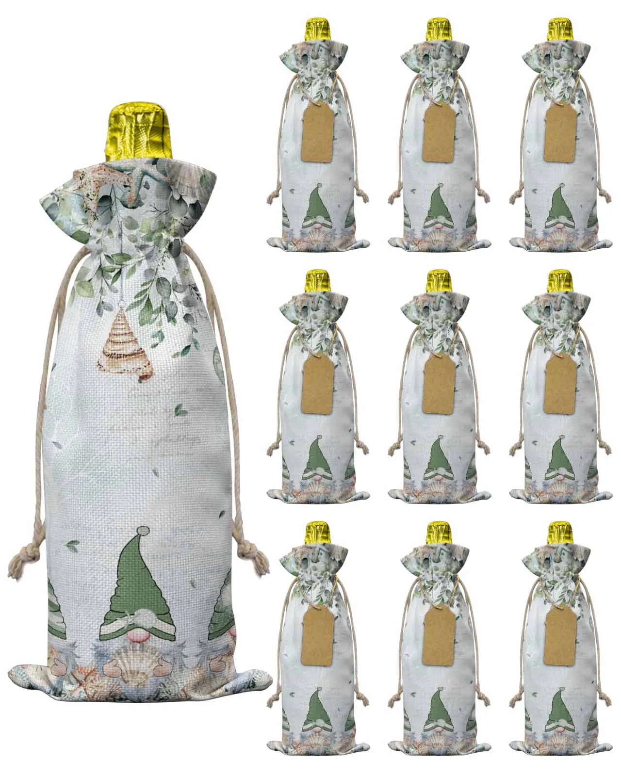 

10pcs Wine Bottle Covers Summer Shell Ocean Gnome Leaves Wine Holder Carrier Packaging Bag Wedding Party Decor Gift