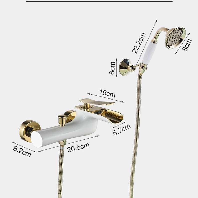 Imagem -06 - Kemaidi-conjunto de Torneira de Chuveiro de Banheiro Chuveiro de Banheira Torneira Misturadora Bico de Cachoeira Sistema de Chuveiro Montado na Parede Branco Dourado