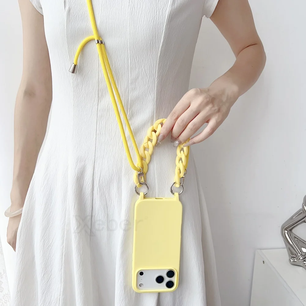 Crossbody الحبل الاكريليك سوار ماتي لينة الحال بالنسبة آيفون 12 13 14 15 16 17 برو ماكس زائد السائل سيليكون غطاء مقاوم للصدمات