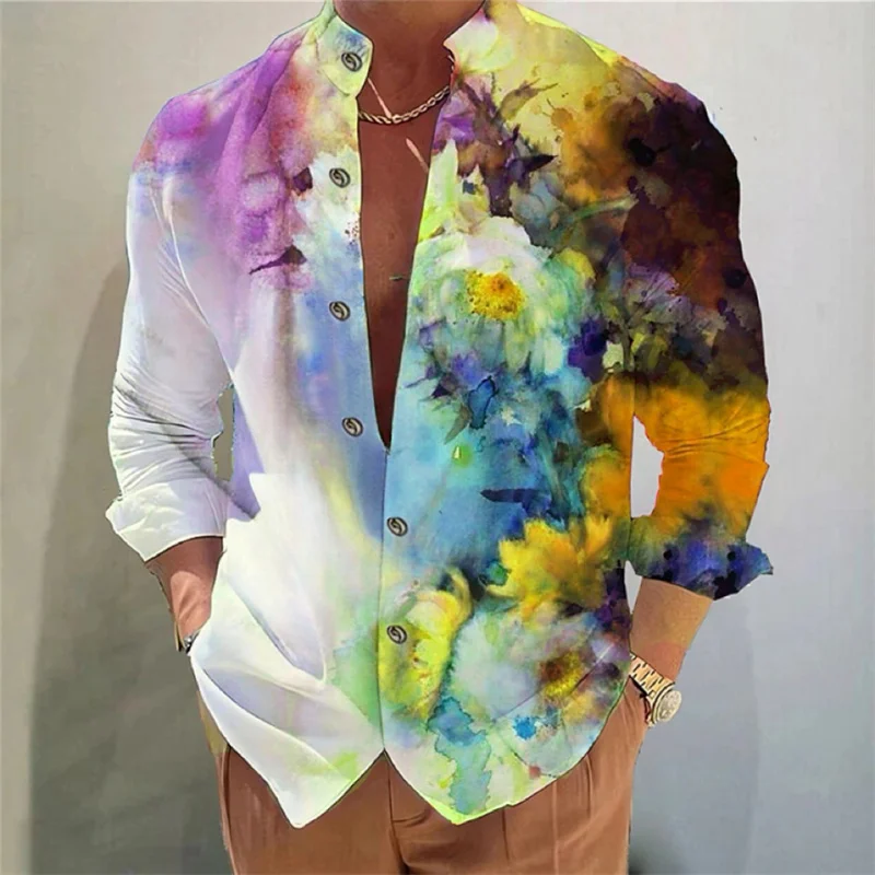 Men\'s shirt long-sleeved colorful fashion cardigan shirt Hawaiian 3D printed shirt XS-6XL super large size shirt soft fabric