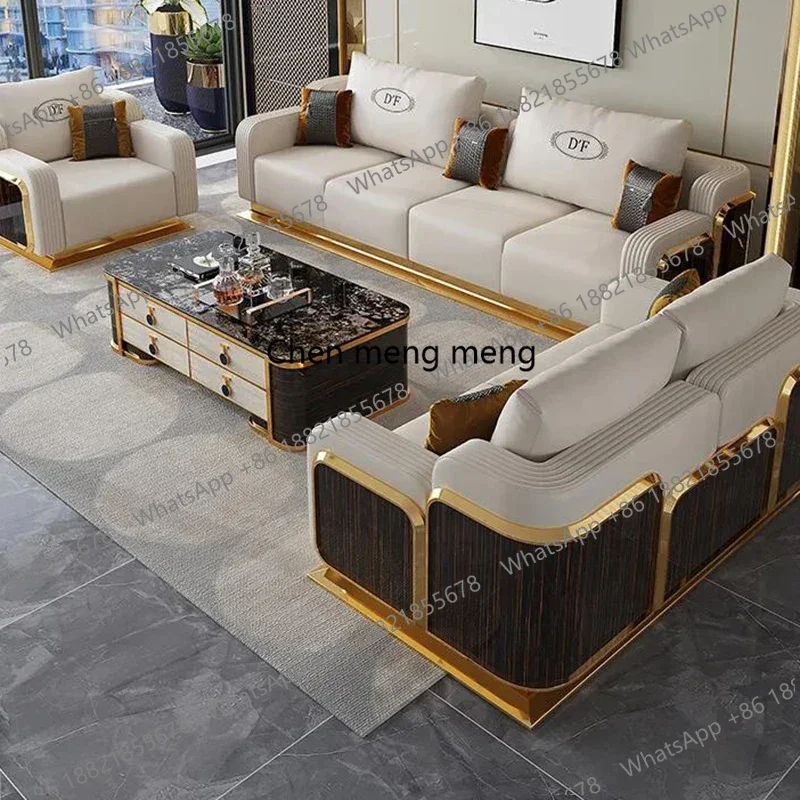 Show Luxury Leather Wooden Sofa Leather Couch Living Room Customzied Minimalist Princess Divani Da Soggiorno Salon Furniture