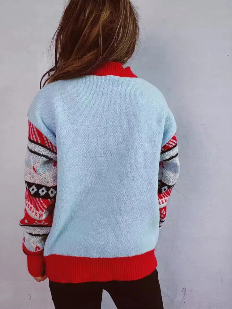 Autumn And Winter Santa Claus Embroidered Gold Thread Sweater Top Women's Cute Christmas Round-neck Long-sleeved Pullover Tops