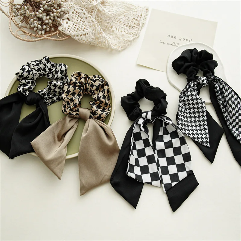 Fashion Floral Hair Bands Girls Bow Scrunchies Korean Pontail  Double-deck Scarf Hair Ties Hair Accessories Hairband Party Gift