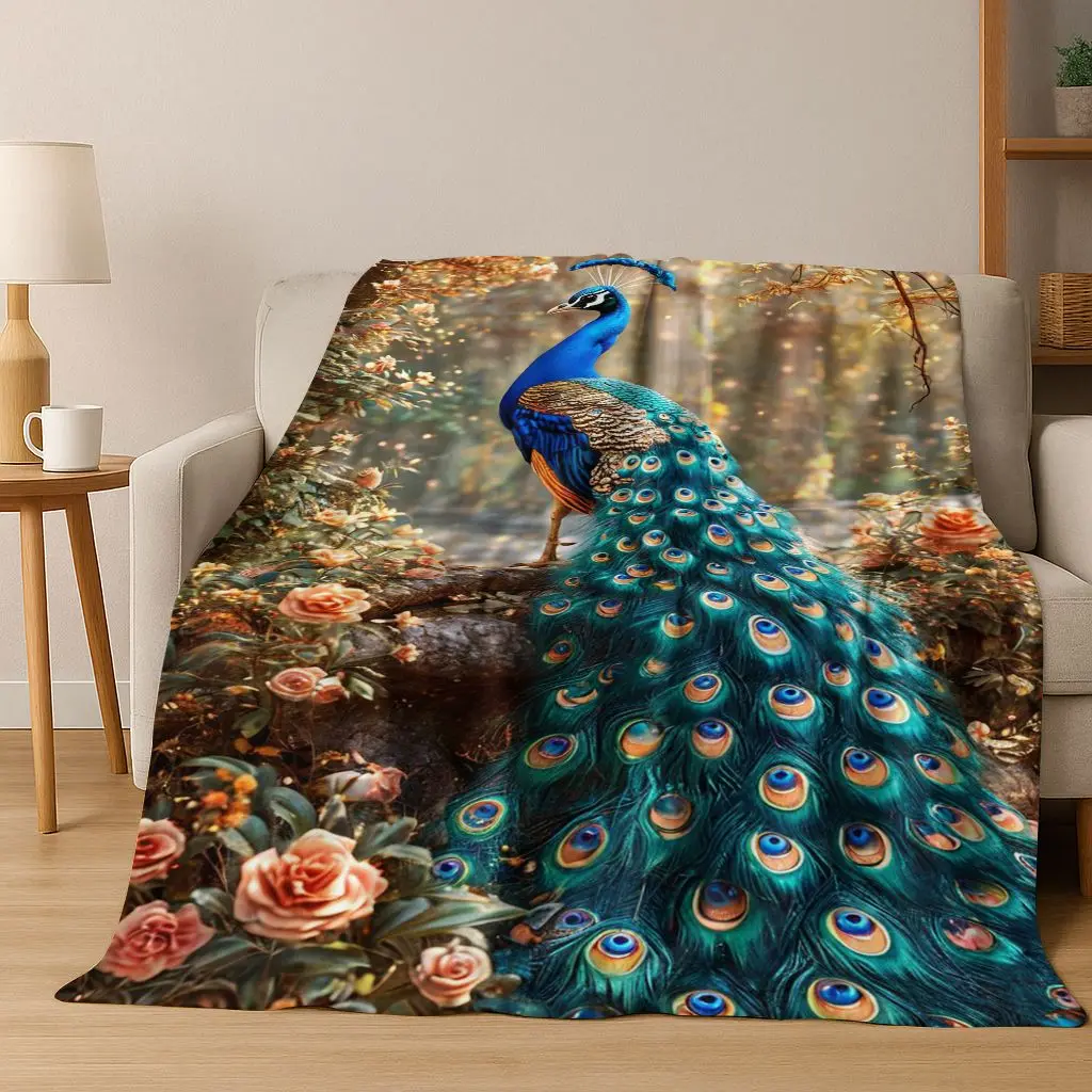 

3D Colorful Peacock Romantic Birds Dream Flannel Blanket,Cozy Soft Throw Blanket for Home Bedroom Bed Sofa Picnic Cover Gift Kid