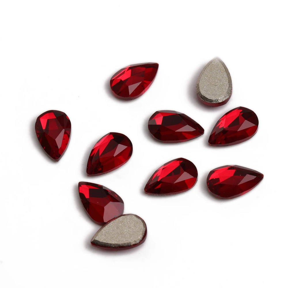 Red Glue On Nails Drop Oval Rhinestones Flatback Nail Art Decoration Crystals Glass Strass Glitter Nail Charms Stone