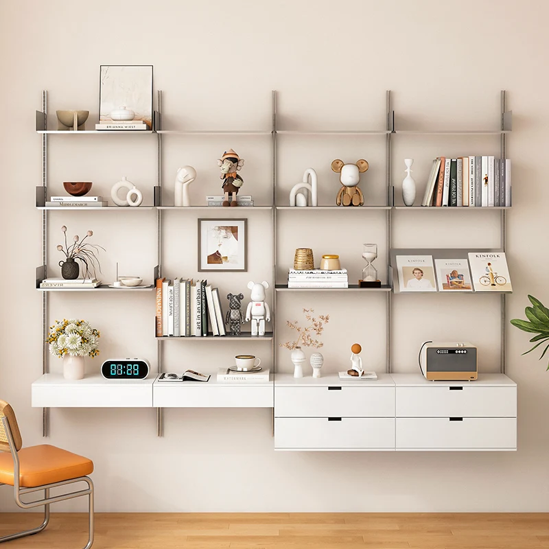 

Stainless steel laminate wall-mounted bookshelf, living room wall display shelf, free combination adjustment track wall shelf