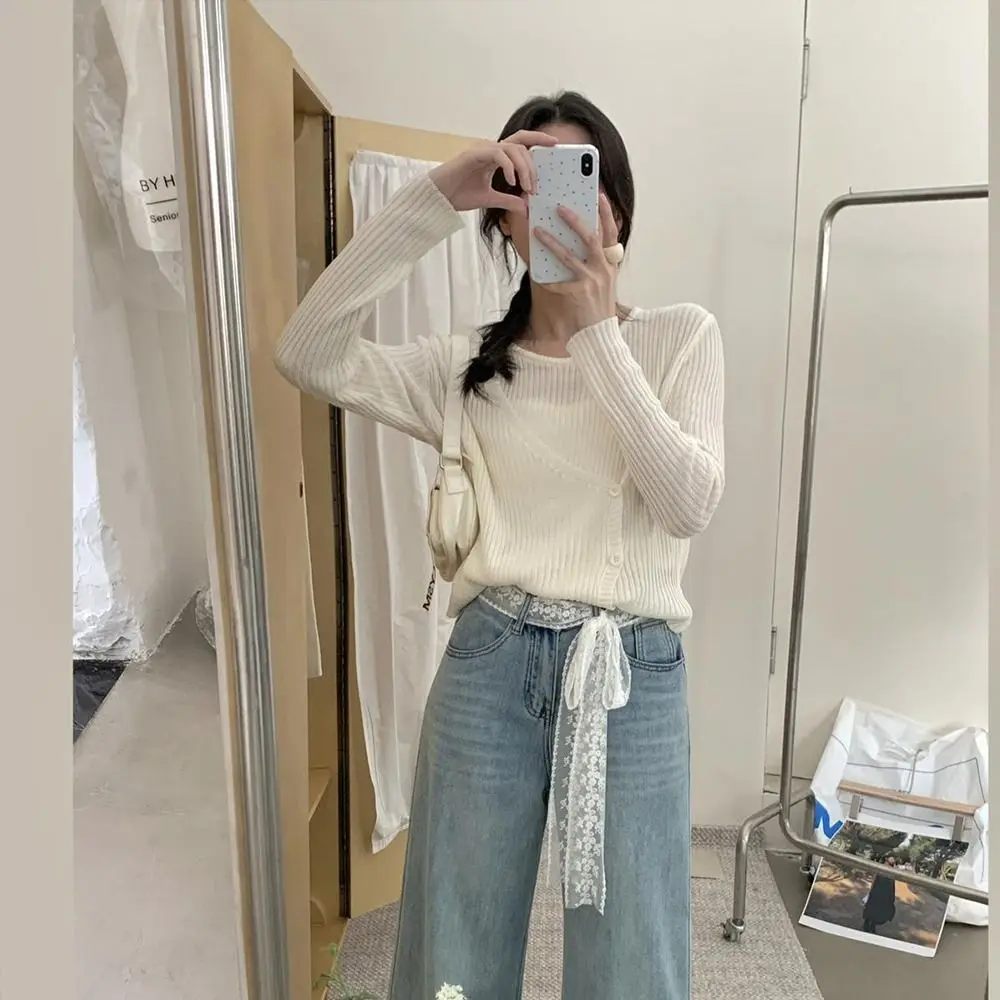 Korean Y2k Long Lace Waistband Floral Thin Lace Waist Belt Tie Up Bow Dress Jeans Belt Summer