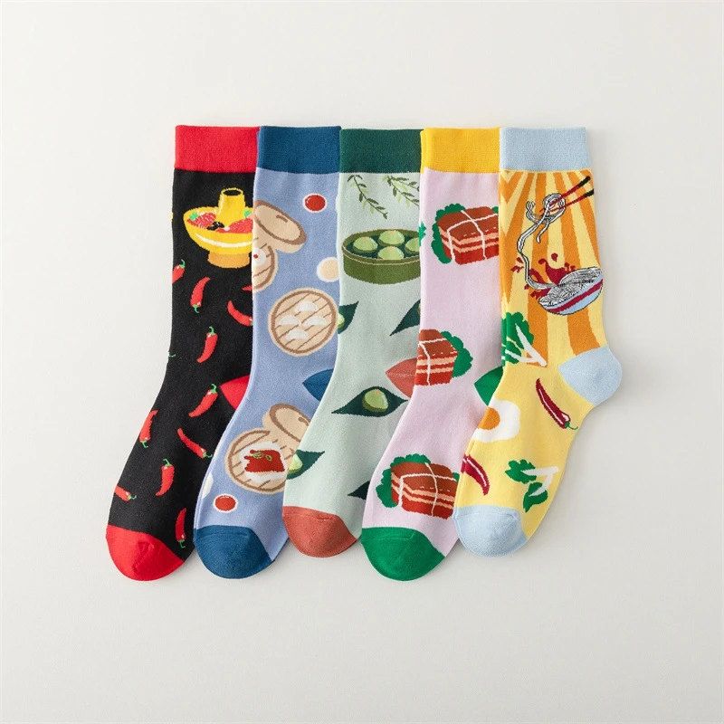 Funny Cartoon Women's Socks Japanese Harajuku Style Gourmet Hot Pot Ramen Pattern Happy Fashion Girl Socks Holiday Gift