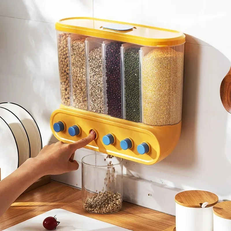 2/4L Food Grains Storage Tank Box Sealed Moisture Proof Rice Buckets Wall Mounted Organizer Kitchen Bulk Classified Container