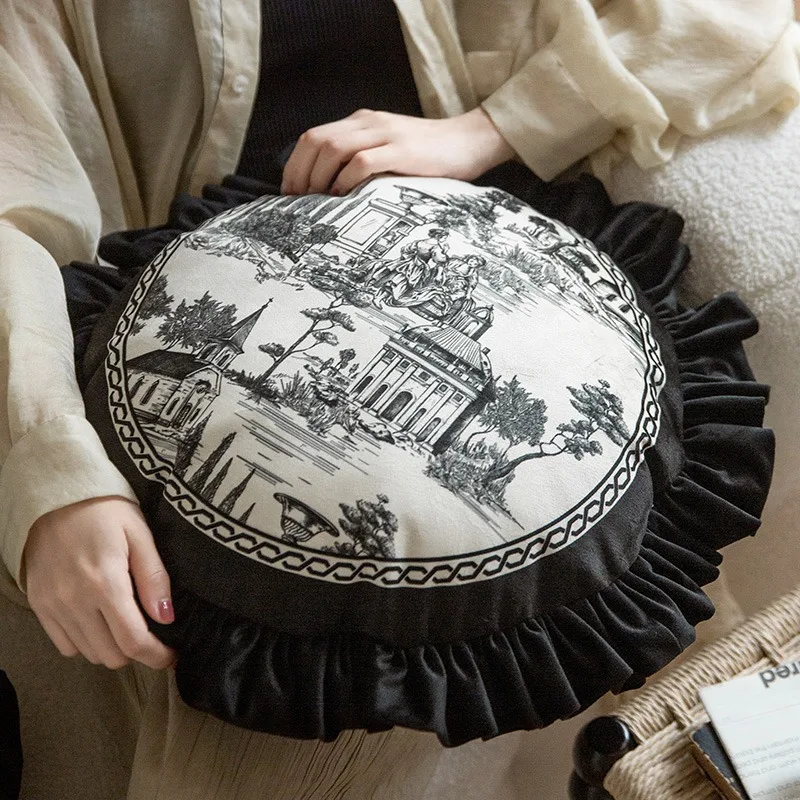 Antique Bordeaux Cushion Cover,Soft Velvet,Luxury Pillowcase,Shell Lace Decorated,Vintage French Style,Black and White,Home Sofa