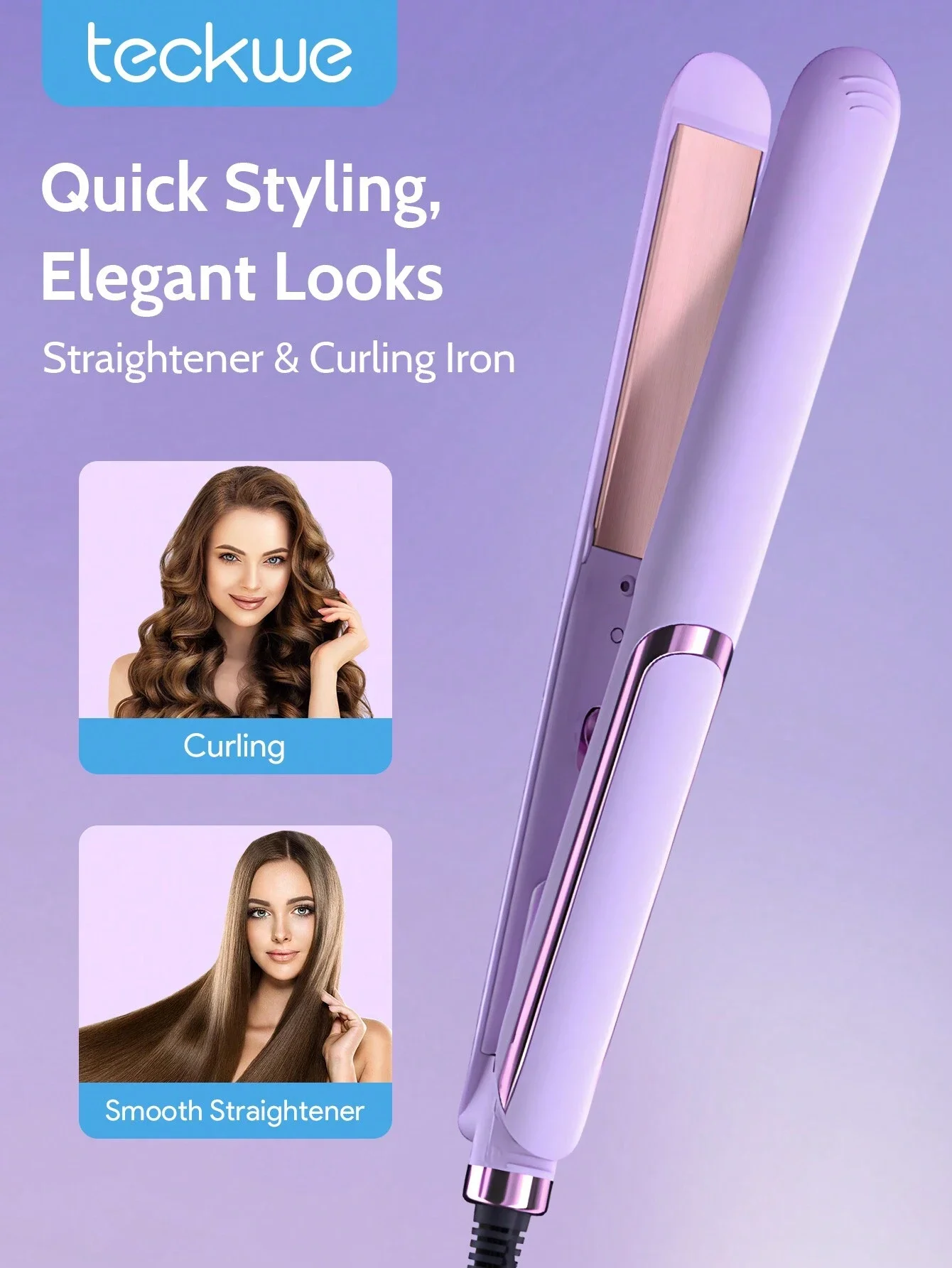 Hair Straightener Curling Iron Dual-Purpose Anti-Scald Negative Ion Coating Rapid Heating Fast Styling EU Plug