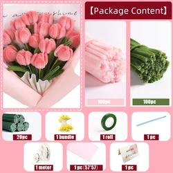 200PCS Tulip Pipe Cleaners for Craft, Chenille Stems with Flower Pole, Flower Core & Gardening Tape, Arts & Crafts for DIY