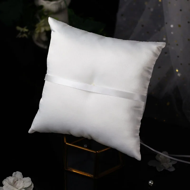 1Pcs 10*10cm Sparkling Rhinestones Wedding Ring Pillow Wedding Bridal Bowknot Double Heart Ring Bearer Pillow