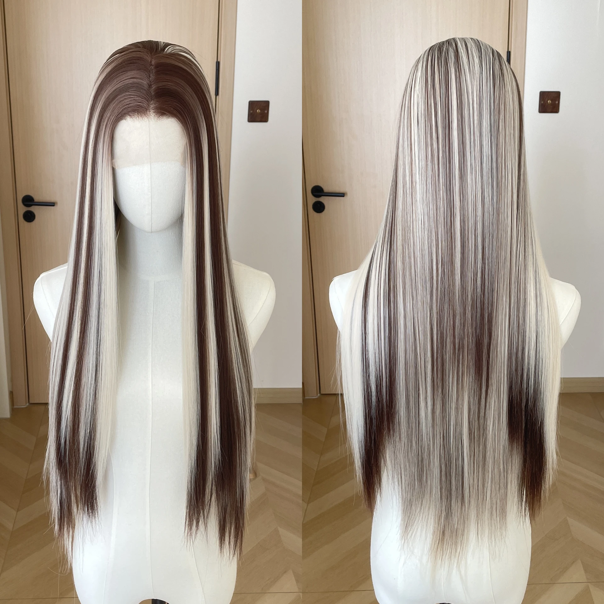

Brown Mixed Blonde 13x4 Lace Front Wigs for Women 26 Inch Long Straight Synthetic Hair Wig Glueless 150% Density Natural Fashion