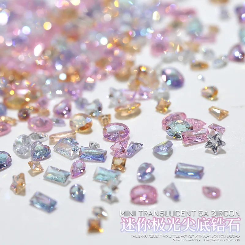 

50PCS Sparkle 5A Mini Zircon Aurora Ice Translucent Cognac Mix Shapes Sharp Diamonds Nail Art Rhinestones Decor Manicure Charms