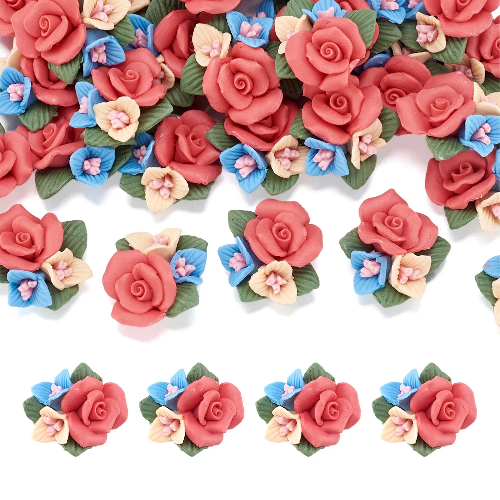 100pcs Handmade Porcelain Cabochons China Clay Beads c Red Pink For DIY Jewelry Accessories Handicrafts Supplies 23*12mm