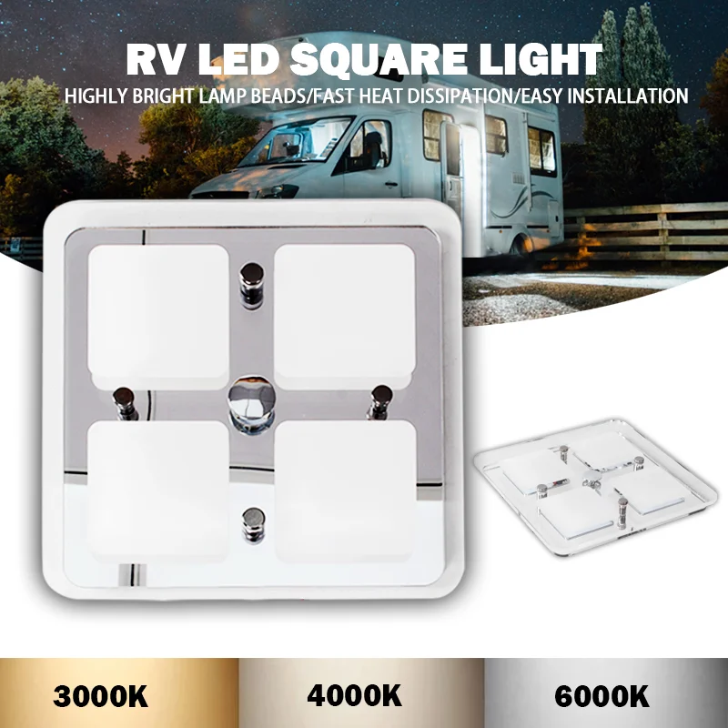 TYTXRV 12/24V RV Interior Ceiling LED Square Acrylic panel Light with Touch On/Off Dimming 3 Color Dimmable RV camper accessory