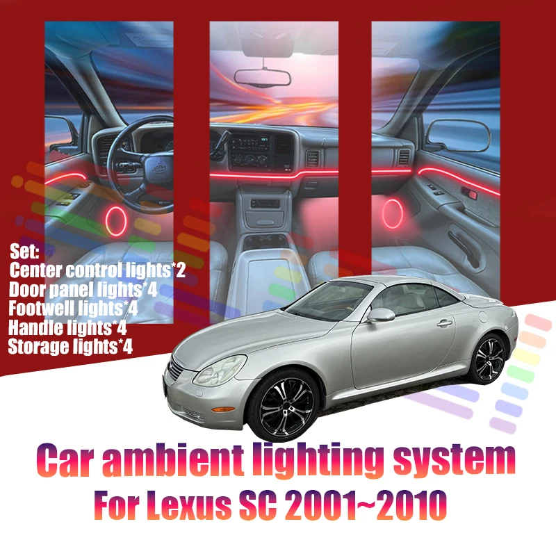 Luces LED Ambientales para Lexus SC 2001~2010, Luces de Atmósfera Coloridas, Tira de Neón Interior para Auto, Iluminación RGB de 64 Colores, Accesorios para Auto