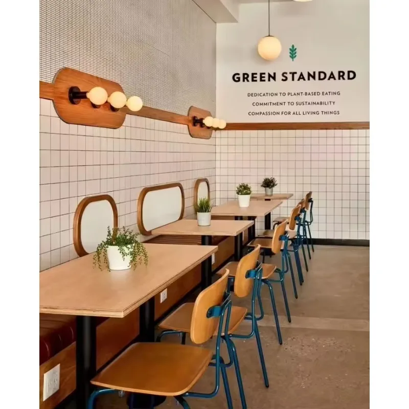Classical Commercial Furniture Wood Top with Metal Legs Square Kitchen Dining Wooden Restaurant