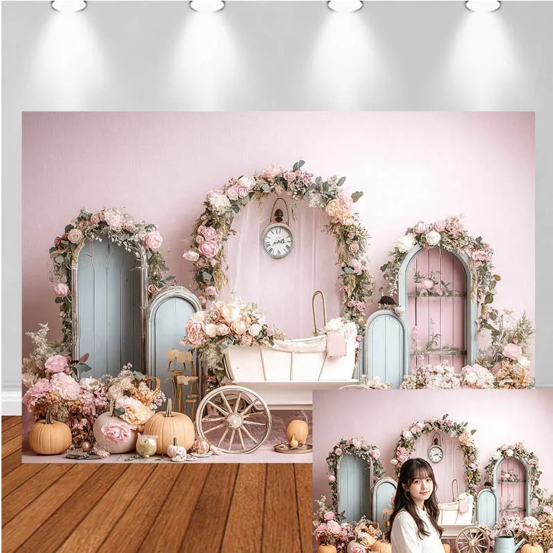 

LS Photography Backdrop Flower Arch Flower Clock Pumpkin Decor Birthday Wedding Cake Smash Kids Adult Portrait Photo Background