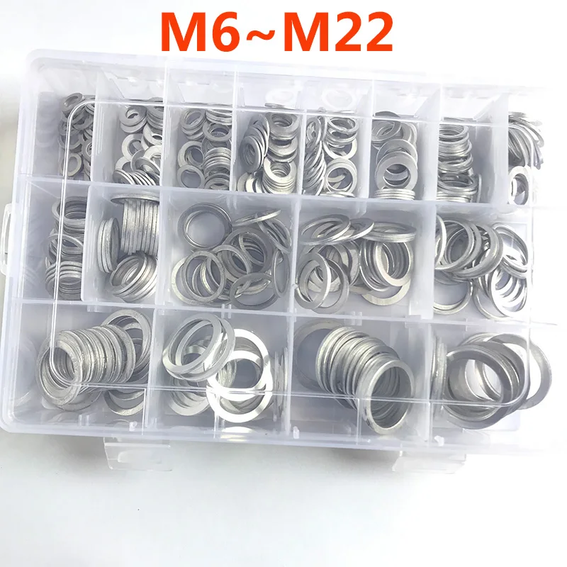 Aluminum Flat Gaskets Washers 395Pcs Assorted Gasket Metal Sealing Washer Assorted Aluminum Sealing Rings M6 M8 M10 M12 to M22