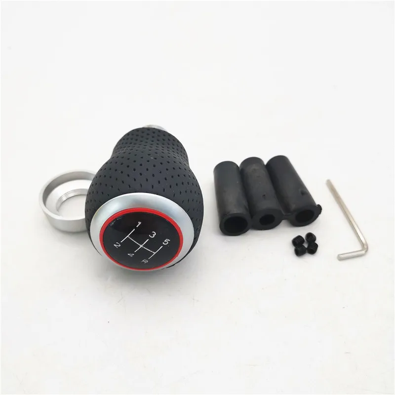 Universal 5 Speed Car Gear Shift Knob Metal Gear Black And Red Head Manual Shift Lever Knobs With 3 Adapters