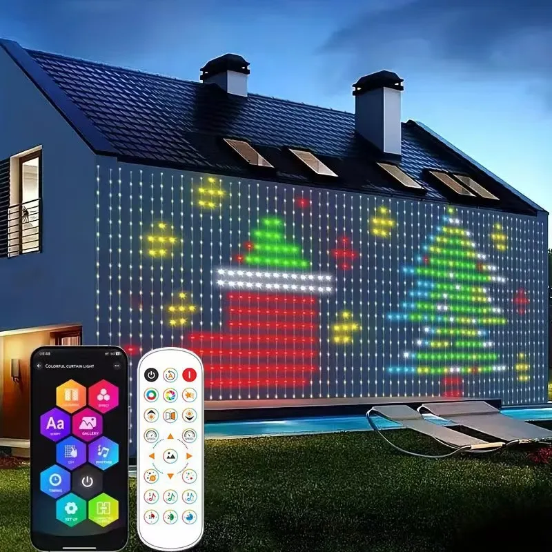 الذكية RGB LED الستار ضوء الموسيقى متزامن DIY النص الرسوم المتحركة يعرض عيد الميلاد حزب الديكور الديكور الداخلي APP التحكم
