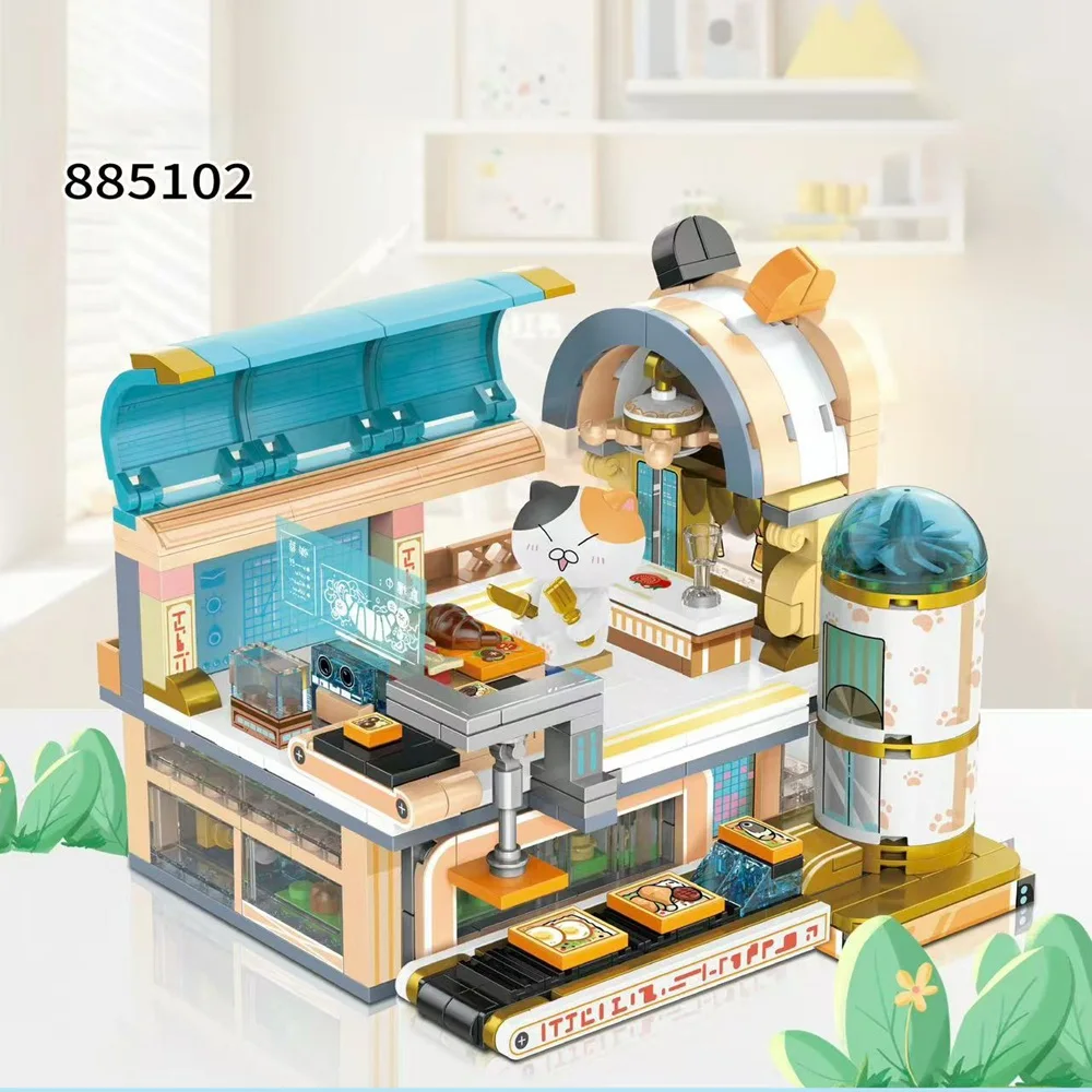 

481PCS Huajuan kitchen fun house model assembly, cat children's building block toys, children's birthday toy gift holiday gift